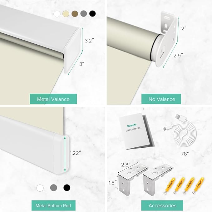 Motorized Roller Shades, 10O% Blackout Waterproof Remote Control Custom Window Shades Work with Alexa Google Assistant via RF Hub, Rechargeable Electric Blinds for Windows (Vinyl Beige)