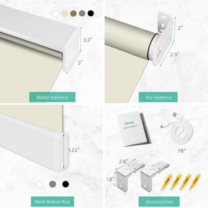 Motorized Roller Shades, 10O% Blackout Waterproof Remote Control Custom Window Shades Work with Alexa Google Assistant via RF Hub, Rechargeable Electric Blinds for Windows (Vinyl Beige)