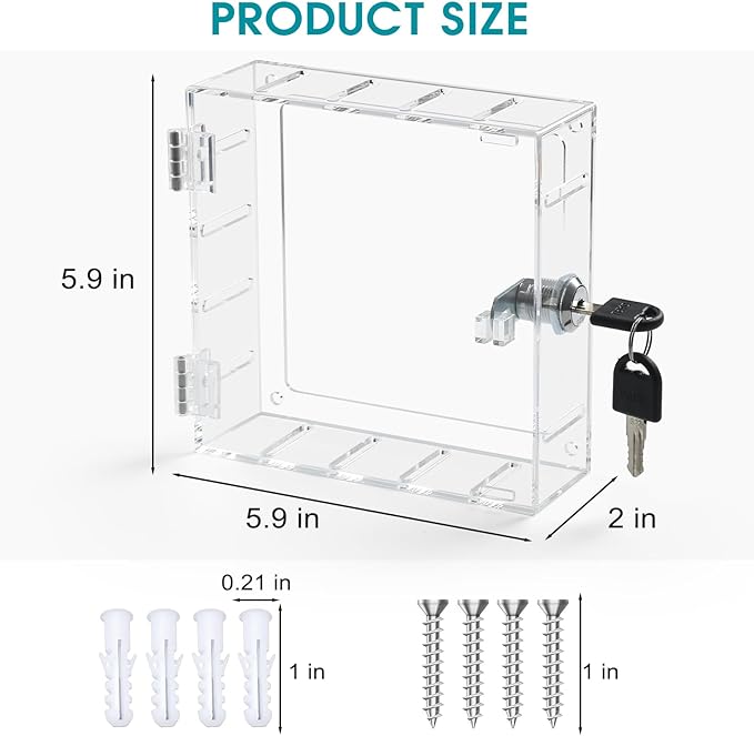 SUTINE Thermostat Lock Box with Key, Universal Thermostat Cover with Lock, Small Thermostat Lock Box Guard, Clear AC Lock Box Compatible with Nest Thermostat On Wall 4.8" H x 4.53" W or Smaller