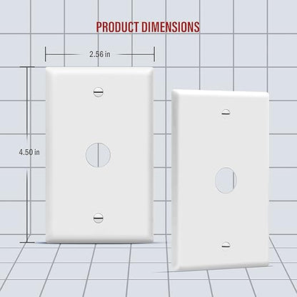 ENERLITES 1 Gang 0.406 Inch Hole Telephone/Cable Wall Cover, Fade Resistant Unbreakable Polycarbonate with Smooth Surface, 8661-W White (Pack of 2)