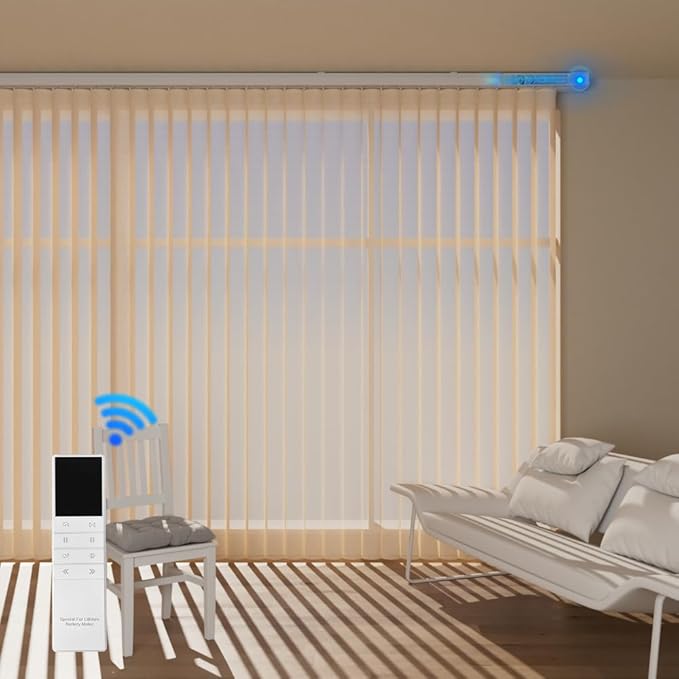 Motorized Sheer Vertical Blinds with Remote, Light Filtering Vertical Blind Sliding Door Blinds Remote Control Blinds for Sliding Glass Door Customize, Coffee
