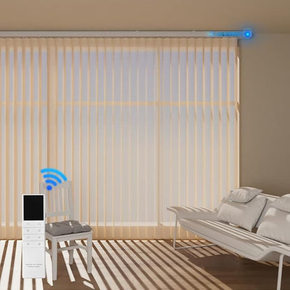 Motorized Sheer Vertical Blinds with Remote, Light Filtering Vertical Blind Sliding Door Blinds Remote Control Blinds for Sliding Glass Door Customize, Coffee