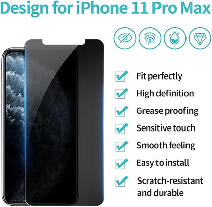 PEHAEL 2 Pack for iPhone 11 Pro Max/iPhone Xs Max Privacy Screen Protector Anti-Spy Tempered Glass Film 9H Hardness Easy Installation Bubble Free [6.5 inch]