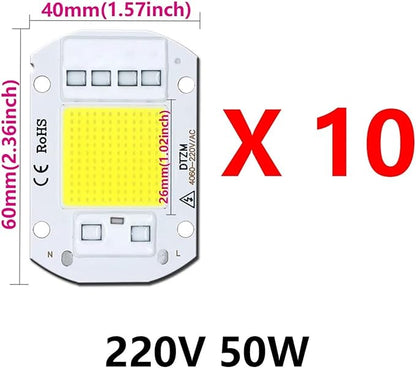 10Pcs 220V LED chip 20W 30W 50W COB chip Smart IC No Driver Required LED lamp Beads for floodlight Spotlight DIY Lighting(Warm White 220V,50W)