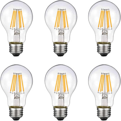 Vintage Edison LED Bulb, Dimmable 6W A19 Antique LED Bulb, 60 Watt Equivalent for Ceiling Fan and Pendant Lighting, E26 Clear Glass Cover, Soft Warm White 2700k, 550LM, Pack of 6