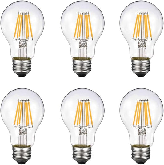 Vintage Edison LED Bulb, Dimmable 6W A19 Antique LED Bulb, 60 Watt Equivalent for Ceiling Fan and Pendant Lighting, E26 Clear Glass Cover, Soft Warm White 2700k, 550LM, Pack of 6