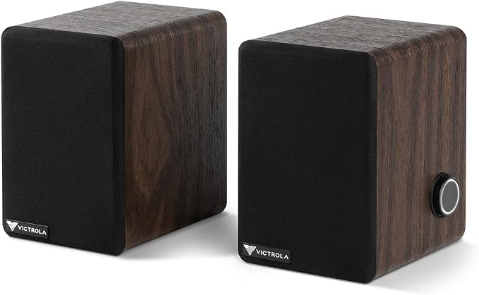 Victrola M1 Monitors – Powered Bookshelf Monitor Speakers, Bluetooth Wireless Streaming, Premium Stereo Sound, Pairs with Premiere T1 & More, RCA & Aux Input, Multi-Device Pairing (Black)