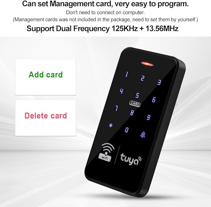 IP68 Outdoor Access Control System Kit WiFi Tuya RFID Keypad Waterproof 125KHz 13.56MHz + 180KG Electric Magnetic Lock + 10pcs 13.56Mz Keyfobs, Smart APP Remote Control