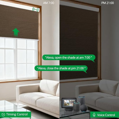 Motorized Cellular Shades with Remote Blackout Honeycomb Smart Blinds Options for Indoor Windows, Remote/Alexa/Matter Compatible, Easy DIY Installation (Brown)