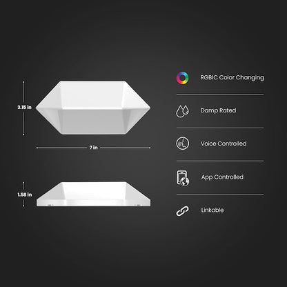 Feit Electric Smart LED Hexagon Tile Lights, 7" Ea, Linkable, RGBW Color Chasing, 2.4GHZ WiFi Enabled, Compatible with Alexa and Google Home Asst, Music Sync, Remote App, 6 Pack - HEX/CHASE/AG/6KIT