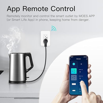MOES Smart USB Wall Outlet Receptacle with Type-C & Type-A Charger, 2.4GHz Wi-Fi in-Wall Plug Socket 4 Pack, Remote Individual Control On/Off 15Amp, No Hub Required