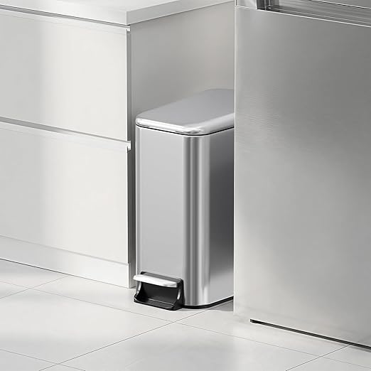 Small Bathroom Trash Can w/Lid Soft Close, 6 Liter/1.6 Gallon Stainless Steel Garbage Can w/Inner Bucket, Trash Bin Waste Basket for Kitchen, Bedroom, Living Room, Office, Toilet, Silver