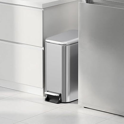 Small Bathroom Trash Can w/Lid Soft Close, 6 Liter/1.6 Gallon Stainless Steel Garbage Can w/Inner Bucket, Trash Bin Waste Basket for Kitchen, Bedroom, Living Room, Office, Toilet, Silver