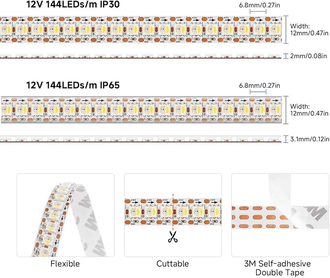 BTF-LIGHTING RGB+Natural White SK6812 LED Strip 3.28FT 144LED IP30 DC12V | RGBW Individually Addressable UL Listed 4 Colors in 1 Light (Similar WS2812B) White PCB(No Adapter or Controller)