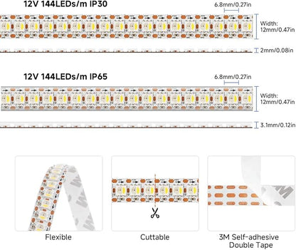 BTF-LIGHTING RGB+Natural White SK6812 LED Strip 3.28FT 144LED IP30 DC12V | RGBW Individually Addressable UL Listed 4 Colors in 1 Light (Similar WS2812B) White PCB(No Adapter or Controller)