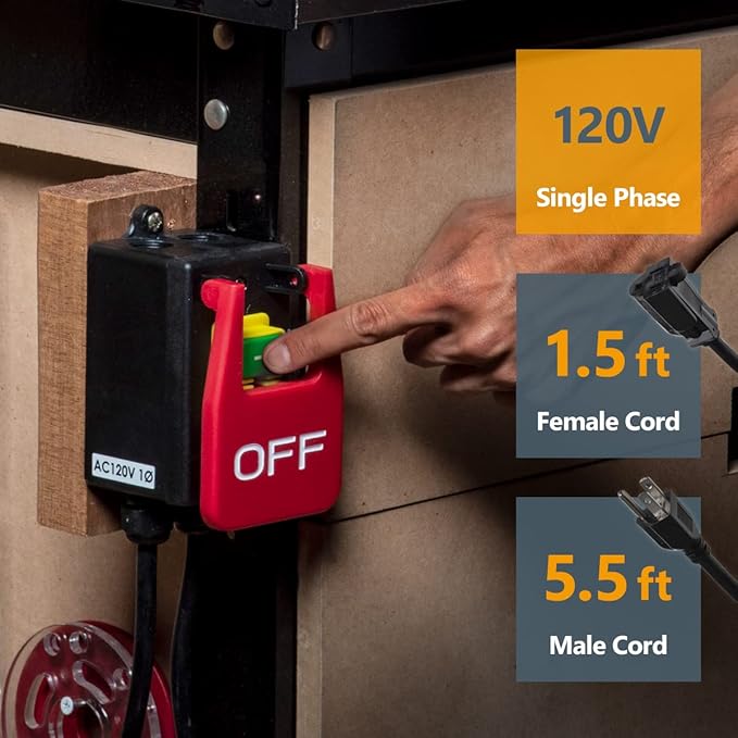 POWERTEC 120V Single Phase On/Off Magnetic Paddle Switch, 9 Amps w/ 5.5 Ft Standard Cords, Knee Paddle for Power Tools, Fits Table Saw, Router Table, Drill Press, Bench Saw, Bandsaw (71755)
