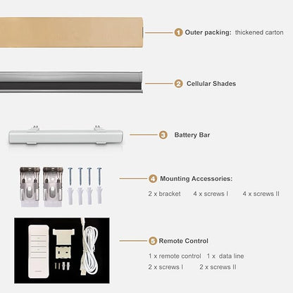 Motorized Cellular Blinds with Remote Control for Windows Custom, Motor Honeycomb Shade Customized Size Cordless, Electric Accordion Shades with Valance Cordless Privacy for Home, JZCMD-CET-BG-B