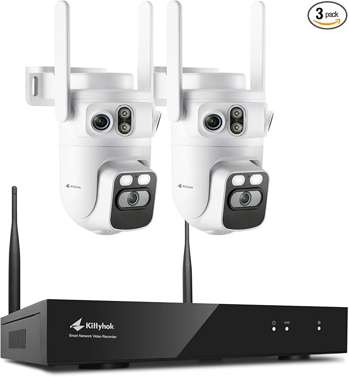 Kittyhok Home Security Camera System Wireless, 2K Triple Lens Cameras