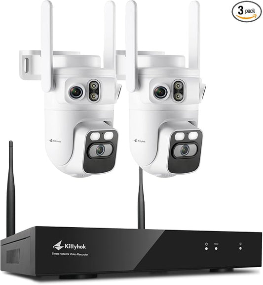 Kittyhok Home Security Camera System Wireless, 2K Triple Lens Cameras