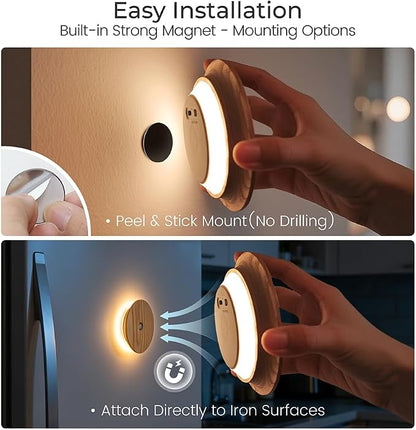 Wood Night Light with Motion Sensor , Rechargeable Backlit Light, Magnetic