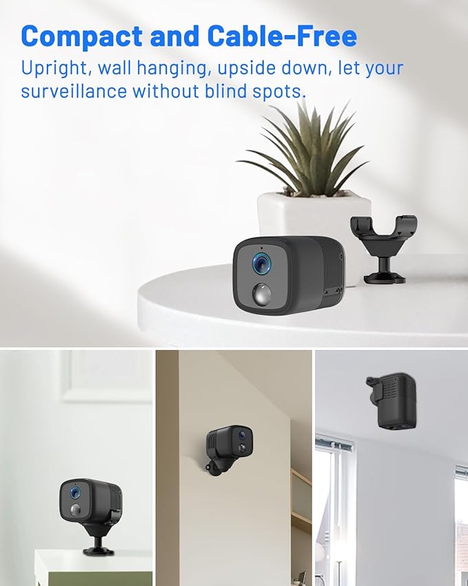 UCOCARE 2K Security Camera Indoor Wireless with 5200mAh Larger Battery, Mini Security Camera for Home Security, HD Portable Camera WiFi, 160° Wide View, Smart Motion Detection, 33ft Night Vision