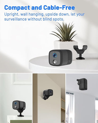 UCOCARE 2K Security Camera Indoor Wireless with 5200mAh Larger Battery, Mini Security Camera for Home Security, HD Portable Camera WiFi, 160° Wide View, Smart Motion Detection, 33ft Night Vision