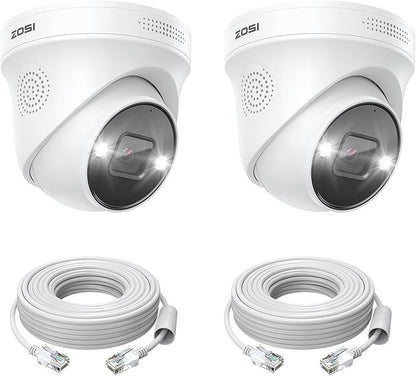 ZOSI 2-Pack 4K PoE Security Cameras with Ethernet Cables, Person/Vehicle Detection, 2-Way Audio, Weatherproof, Color Night Vision, Outdoor Indoor Camera Only Compatible with Same Brand 8MP/4K POE NVR