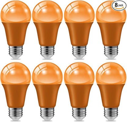 haraqi 8 Pack 9W (60W Equivalent) 120V E26 Base A19 LED Colored Light Bulb, Orange LED Lights for Party Christmas Decor and Halloween Lighting