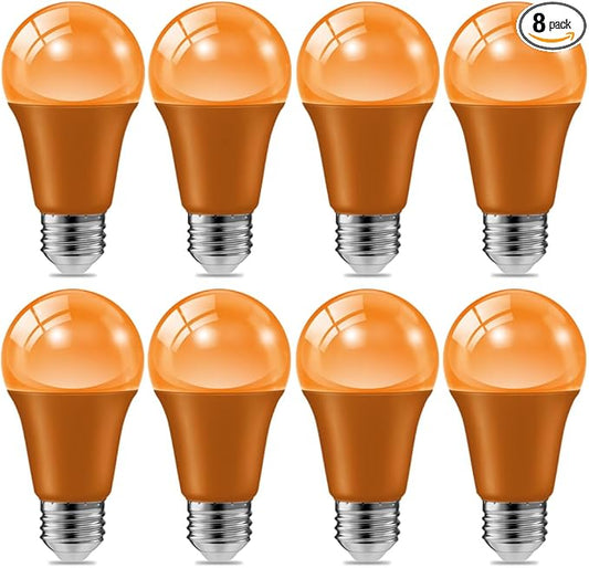 haraqi 8 Pack 9W (60W Equivalent) 120V E26 Base A19 LED Colored Light Bulb, Orange LED Lights for Party Christmas Decor and Halloween Lighting