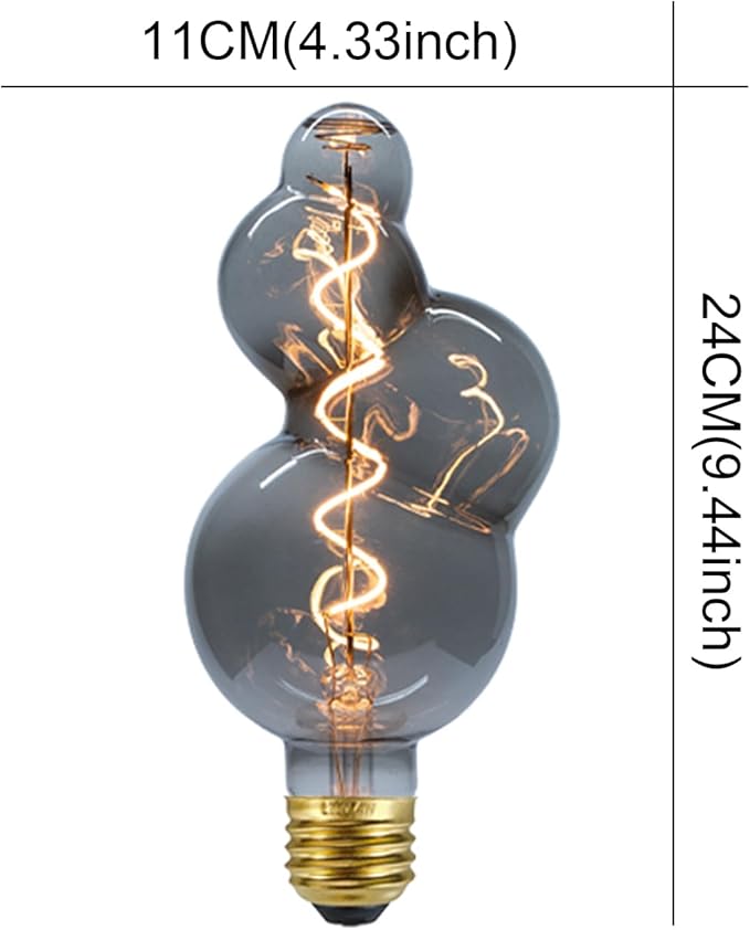 G40 LED Edison Bulb, Smoke Gray Hand-Blown Hard Glass, 4W (25W Incandescent Equivalent), 110-130V, E26, 2000K Warm Yellow Light, 200LM, Dimmable, Decorative Lighting (Small Bubble)