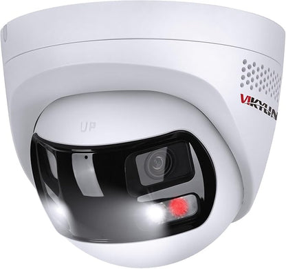 VIKYLIN 8MP 4K Dual Lens Poe IP Security Camera with 180° Panoramic Wide Angle,Smart Hybrid Light, Human/Vehicle Detection, Strobe Light&Audible Warn,2-Way Audio, 512 GB SD Card Slot,IP67 (2mm Lens)