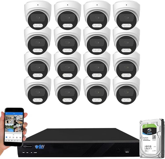 GW Security 16 Channel 12MP NVR 4K Security Camera System with 16 x 8MP PoE Spotlight Color Night Vision Outdoor/Indoor Microphone Dome Cameras, Smart AI Human/Vehicle Detection