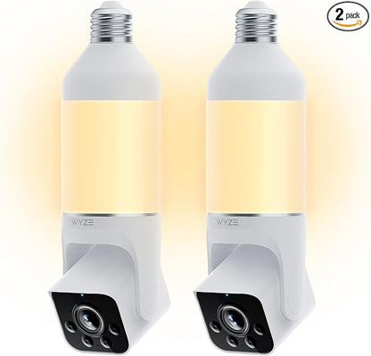 WYZE Bulb Cam Security Camera, 2K HD Outdoor Light Bulb Camera, Color Night Vision, Dimmable LED Bulb, Motion Detection, Siren Alarm, Works w/Alexa/Google Assistant (2 Pack)