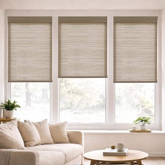 ZSHINE Motorized Linen-Look Roller Shades for Windows, Rechargeable Smart Light Filtering Blinds Compatible with Alexa (82190E)