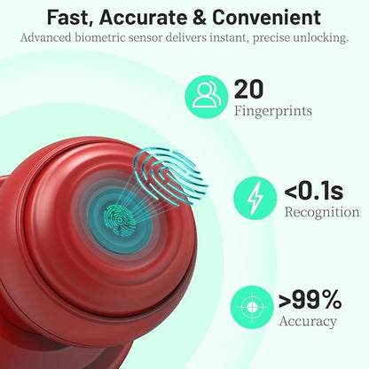 Smart Fingerprint Door Lock with Tuya App Control, Keyless Entry Lock with Backup Key, Auto-Lock, Easy Install for Home, Apartment, Office Red