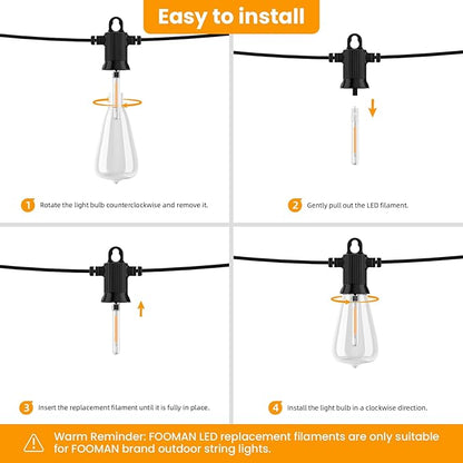 FOOMAN String Lights Replacement LED Bulb Filament 4 Packs, ST38 G40 LED Light Bulb Accessories, 1 Watt Equivalent 2700K Warm White Filament