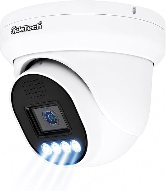 JideTech 4K PoE IP Camera Outdoor, UltraHD 8MP PoE Turret Security Cameras Indoor, 115° Wide Angle 2.8mm Lens, Human&Vehicle Detection, 98ft IR, Color Night Vision, 2-Way Audio, RTSP, for Onvif NVR
