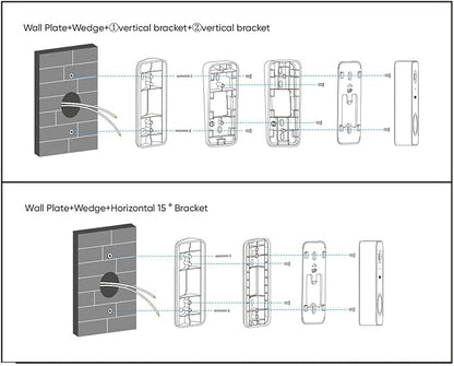 Wyze Lifestyle Video Doorbell Camera v2 Wedge Kit, 3 Mounting Bracket (One Adjustable 15° Horizontal Bracket, Two 7.5° Vertical Bracket), Replacement Angle Adjustment Adapter Wedge Kit