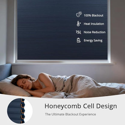 Motorized Cellular Shades with Remote Blackout Honeycomb Smart Blinds Options for Indoor Windows, Remote/Alexa/Matter Compatible, Easy DIY Installation (Blue)