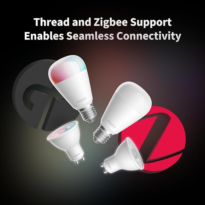 Aqara Thread/Zigbee Smart LED Light Bulb T2 E26 with Smart Plug,Tunable White (2700K-6500K),75W Equivalent,Matter, Works with HomeKit,Alexa,Google Home