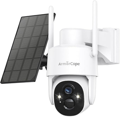 Armorcope Solar Security Cameras Wireless Outdoor,360° View Battery Powered with Spotlight Color Night Vision,2K WiFi Home Security,PIR Sensor,Wireless Easy Install, 2.4 GHz Wi-Fi