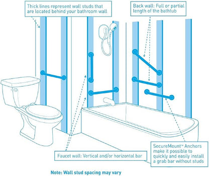 Moen 8912 Home 12-Inch Bathroom Grab Bar, Stainless Steel (Pack of 2)