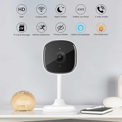 AMOROM Indoor Security Wired Cameras, Home Security Cameras, 2.4GHz WiFi Cameras, Motion Detection, Two-Way Audio, Night Vision, Phone App Control, Works with Alexa & Google Home, 4 Packs