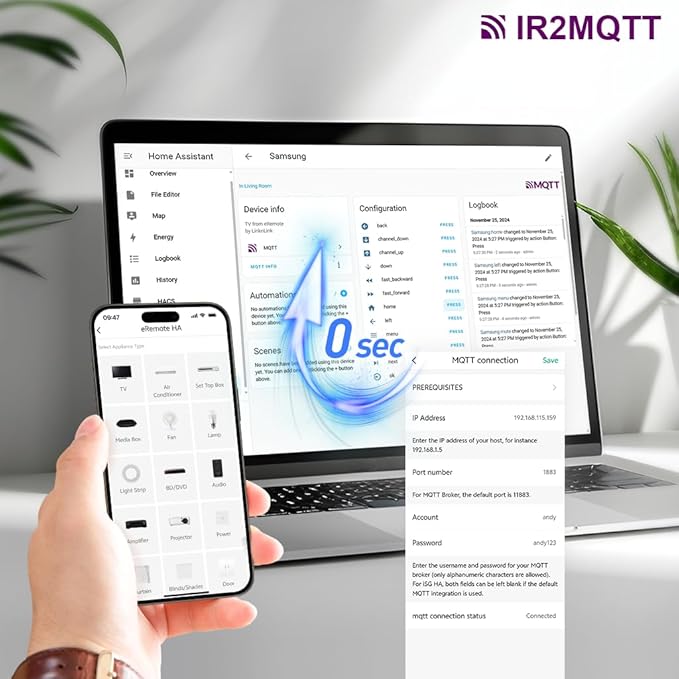 eRemote Hub Smart Wi-Fi IR Universal Remote Control, Infrared Blaster for TV, Aircon, STB, IR2MQTT Home Assistant, Compatible with Alexa, Google Home (eRemote HA)