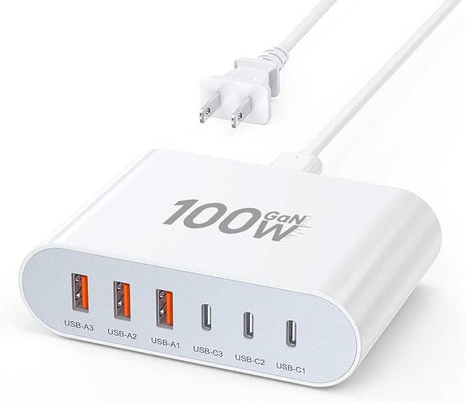 100W USB C Fast Charger Block Compact GaN 6 Port PD USB C and QC USB A Wall Charger Type C Charging Station Hub Adapter Plug Cube Brick for iPhone 17 16 15 14 Pro Max iPad Pro Air Samsung Pixel LG | USB Charger Station Hub, Multiport Charging Block Cub...