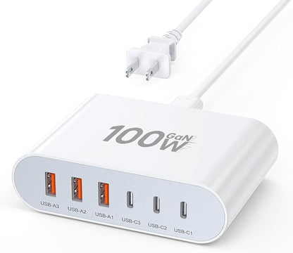100W USB C Fast Charger Block Compact GaN 6 Port PD USB C and QC USB A Wall Charger Type C Charging Station Hub Adapter Plug Cube Brick for iPhone 17 16 15 14 Pro Max iPad Pro Air Samsung Pixel LG | USB Charger Station Hub, Multiport Charging Block Cub...