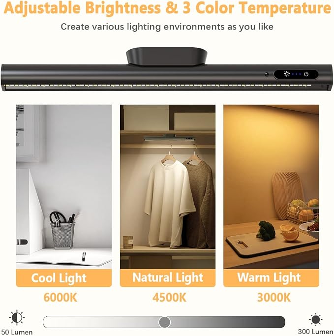 Rechargeable Magnetic LED Light Bar, 4000mAh Wireless Closet Light