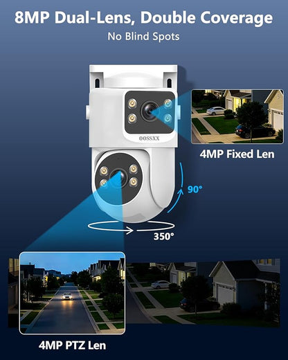 OOSSXX (2026 New) 4K PoE Security Camera System, 8CH NVR with 6 Dual Lens Cameras, Fixed + PTZ Auto Tracking, 130° Wide Angle, AI Human Detection, 2-Way Audio, No Monthly Fee