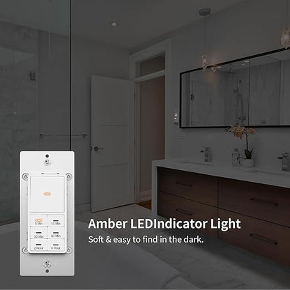 Minoston Countdown Timer Switch, WiFi Timer Switch for Bathroom Fans and Lights, 10-20-30-60 min/2-4 Hour, Neutral Wire Needed, 15A, 1/2HP/120VAC, ETL Listed, White (MT10W)