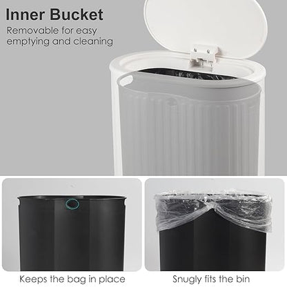 Anzoymx Bathroom Trash Cans White Stainless Steel Small Garbage Can with Pop up Lid, 1.8 Gallons Dog Proof Narrow Wastebasket, Slim Litter Trash Bins for Bedroom, Toilet, Office